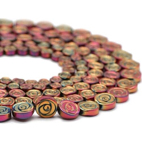 6/8/10MM Hematite Natural Stone Rose Red Flower Shape Spacers Loose Beads For Jewelry Making DIY Bracelets Accessories Findings