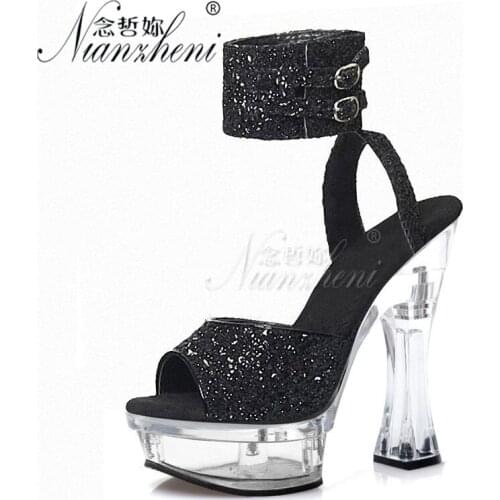 6 Inches Sexy Fetish Flash Powder Crystal 14cm Super High Stripper Heeled Shoes Party Models Dress Womens Platform Sandals Show