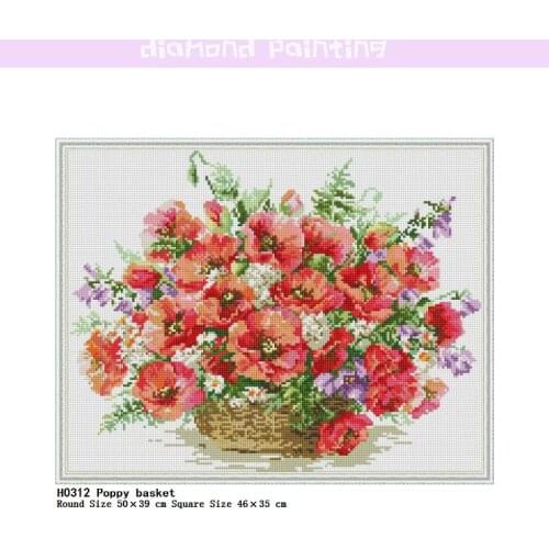 Diamond Painting 5D DIY Full Square Round Drill Poppy Basket Flower Kit Tools Diamond Special Shaped Complete Art Decor Home Set