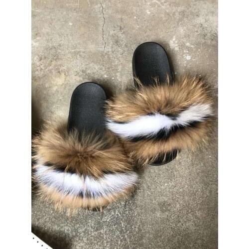 Indoor EVA sole slippers color 100% fox skin slippers