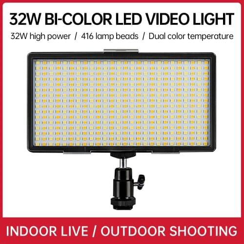 32W Bi-Color LED Video Light 416 Lamp Beads 3200K-5600K for Canon Nikon DSLR Camera Vlog Fill Light Photography Studio Lighting