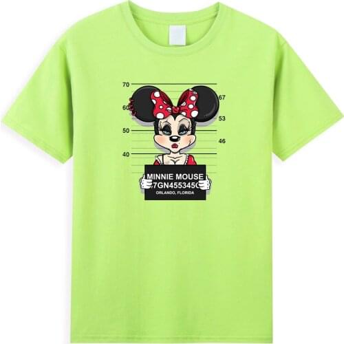 Funny Prisoner Minnie Mouse Printed Men T-Shirt Street Hipster Tees Summer Cotton Cool Tops Hip Hop Disney Graphic Men T Shirts