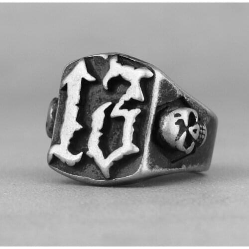 Lucky Number 13 Skull Retro Black Stainless Steel Mens Rings Punk for Male Boyfriend Biker Jewelry Creativity Gift Wholesale