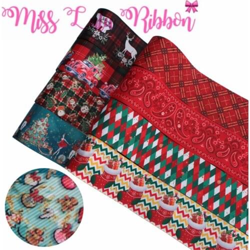 16mm-75mm Christmas Series Geometric Check Ballet Dancing Girl Printed Grosgrain/Foe Ribbon DIY Hair Bowknots 50yards/roll