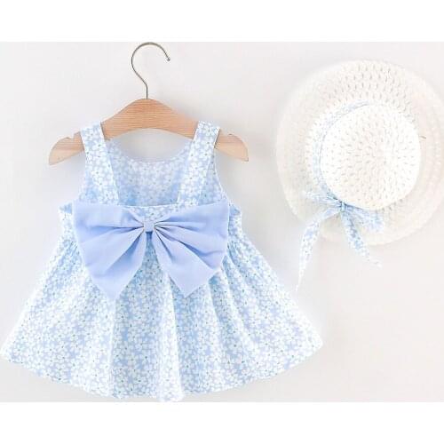 Summer Girl Clothes Kids Dresses For Girls Sleeveless Floral Big Bow Princess Birthday Party Costume With Hat