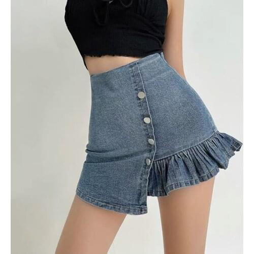 Harajuku Punk Y2K Denim Mini Pleated Skirt Ladies Summer High Waist Jeans Shorts Skirts Women Ruffles Fashion Korean