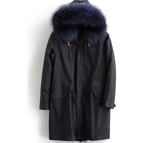 Real Men Parka Racoon Dog Fur Liner Mens Winter Jacket Long Coat Jackets Parkas Hombre Invierno ML-PK10 KJ1178