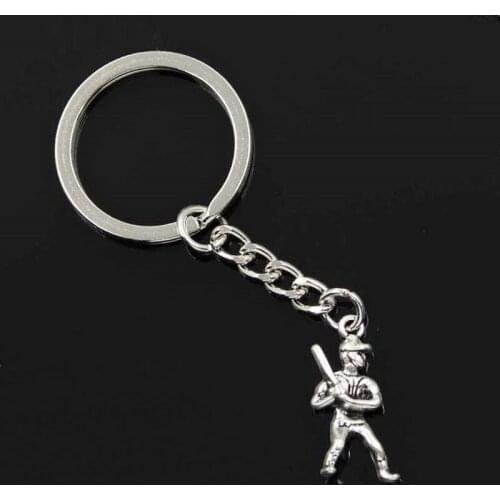 New Fashion Men 30mm Car Keychain DIY Metal Holder Chain Vintage Baseball Player Sporter 25x12mm Silver Color Pendant Gift