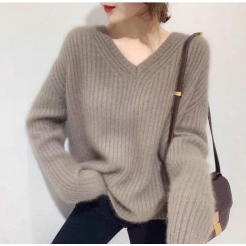 Autumn winter new women fashion casual warm Sweater vintage female thick wool pullovers casual office lady v-neck warm tops