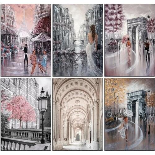 Full Diamond Painting 5d Diy Paris Street Elegant Woman Portrait Inlaid Embroidery Rhinestone Mosaic Decorative Painting