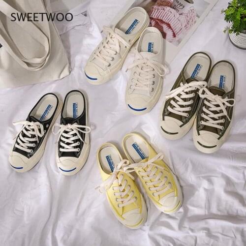 Semi-Trailer Canvas Shoes Women 's Heelless One-Foot Casual Shoes Spring 2021 New All -Match Lazy Shoes