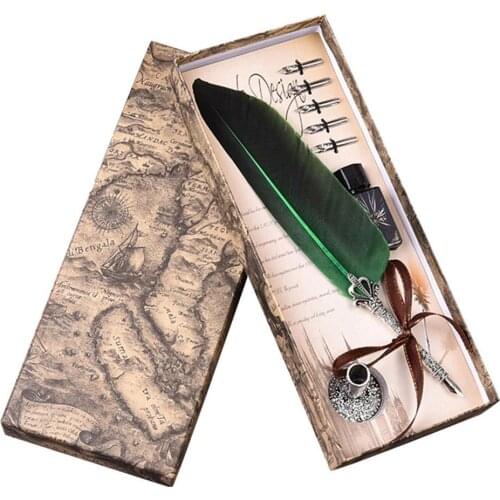 Retro English Calligraphy Quill Dip Feather Pen with 5 Nibs Stationery Gift