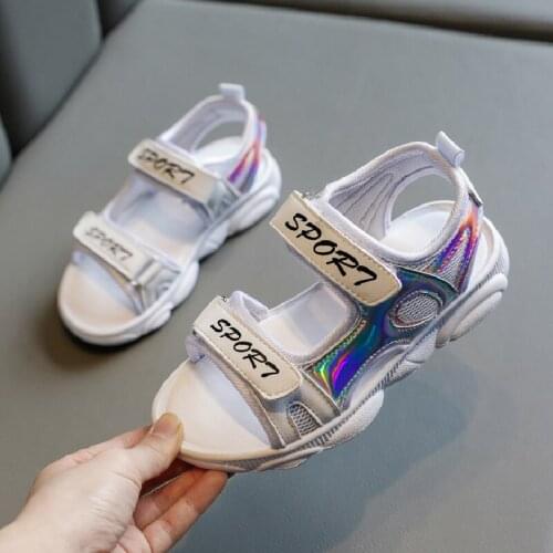 Kids Sandals Boys Girls Shoes Beach Shoes Childrens Sandals Leather Breathable Laser Shining Casual Sandals For Big Kids 27-38