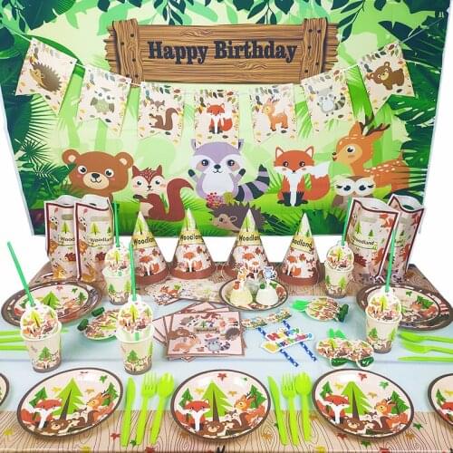Forest Animal Series WOODLAND Zoo Forest Fox Lion Elephant Small Animal Birthday Party Disposable Cake Decoration Party Supplies