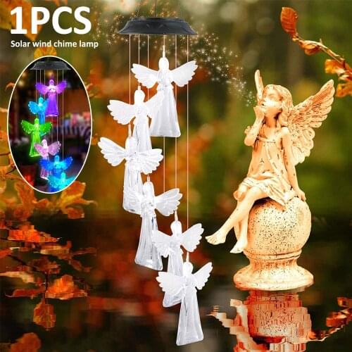 Outdoor Solar Light Control Angel Wind Chime Hanging Lamp LED Garden Landscape Decorative Lights Wishing Bottle