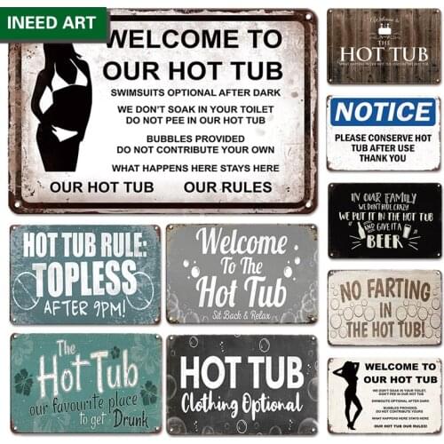 Vintage Hot Tub Warning Tin Sign Metal Poster Retro Public Caution Wall Stickers Room Plate Home Decor