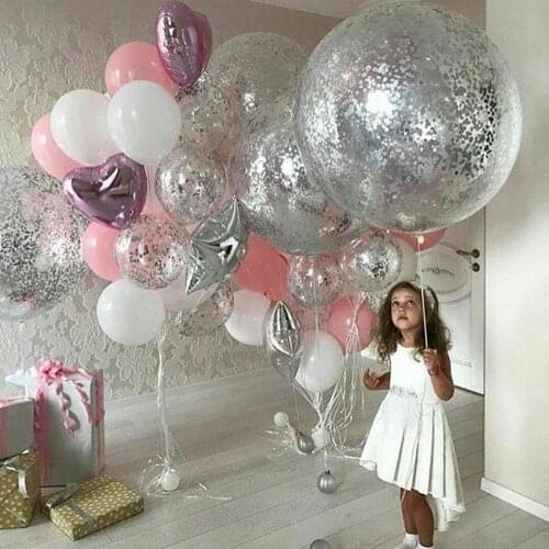 36inch silver confetti balloon pink white latex balloon silver romantic theme wedding birthday party decoration princes baby sho