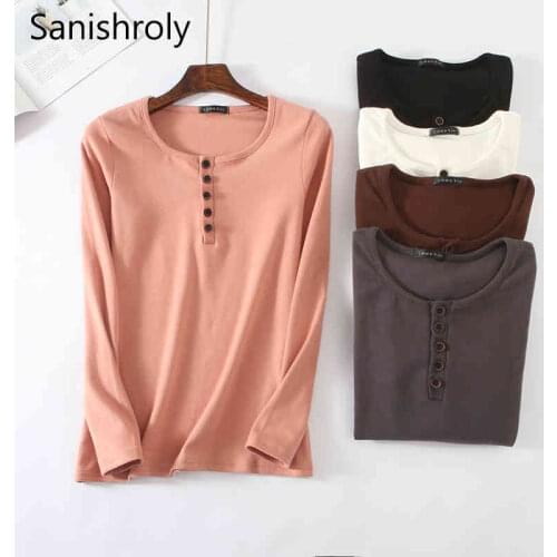 Sanishroly Women Long Sleeve T-Shirts Autumn Winter Warm Thick Velvet T Shirt Tee Female Button Bottom Skirt Tops Plus Size S661