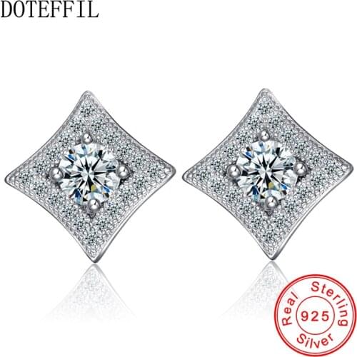 DOTEFFIL Luxury Geometry Band Real Pure 925 Sterling Silver Jewelry Cubic Zircon Stone Earrings Fashion Women Earring