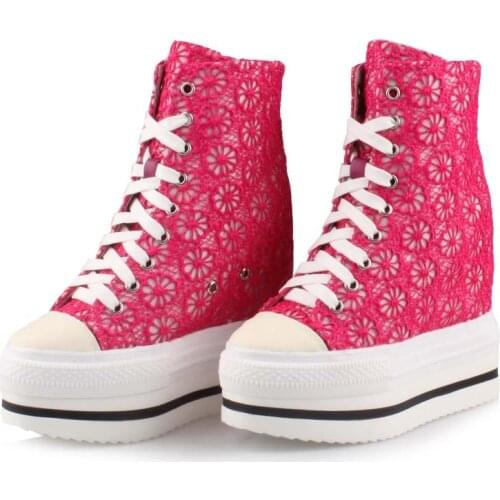 2017 brand Lace hidden wedges high heels casual shoes thick sole bottom platform lace up letters fashion womens elevator shoes