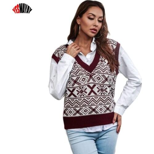 Knitted Tops Womens Sweater Vest Autumn 2021 Winter Loose V-neck Sleeveless Elegant Casual Vest Sweaters Pullover Tops Femme