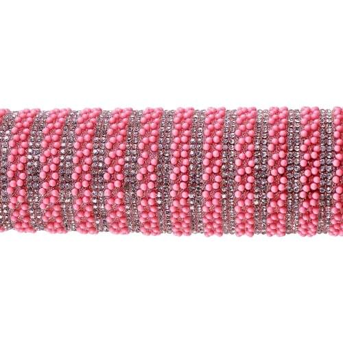 1Sheet Beaded Pink Crystal Applique Iron on Sticker Hot Fix Motif Rhinestones Triming DIY Wedding Dress Sewing Accessories T2491