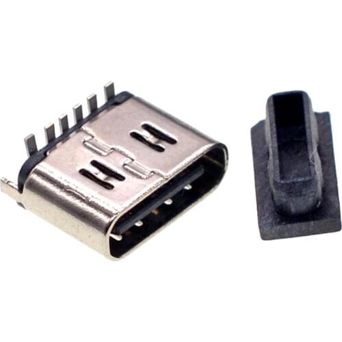 10pcs/Lot USB 6Pin Connector Micro USB Socket Type C 3.1 Female Placement DIP For Mobile Phone Charging Port Socket