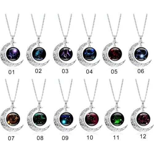 2021 Dainty Crescent Half Moon Shape Sign Astrology Horoscope Charm Chain Silvery Pendant Necklace Mysterious Jewelry Gifts