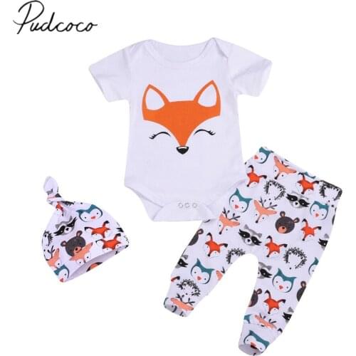 2019 Baby Summer Clothing Newborn Infant Baby Girl Boy Animals Print Tops Romper Long Pants Hat Outfits Casual Clothes 3Pcs Set