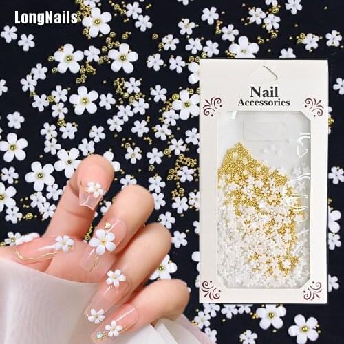 5petals White Resemble Jasmine Nail Decors 3colors Mixed Beads Deco Flowers Japanese 3D Resin DIY Nail Bloom Accessories ZD096-1