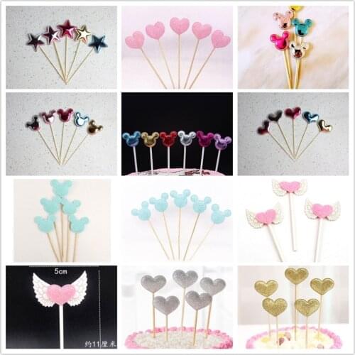 5pcs Silver Heart Cake Decoration Cake Topper Birthday ChristmasKids Birthday Party Wedding Favor Supplies Birthday party