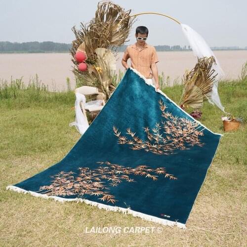 6'x9' Green bamboo Pattern Hand Knotted Area Rug Handmade Traditional Carpet (TJ2018008A)