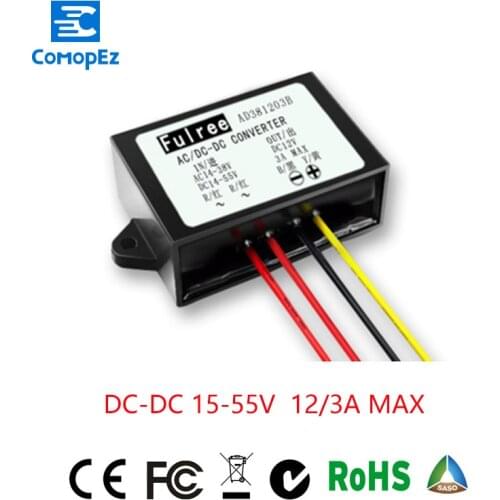 Car Power Converter DC/DC Step-down 55V to 15V 12V/3A Waterproof Control Car Module Low Heat Auto Protection Converter