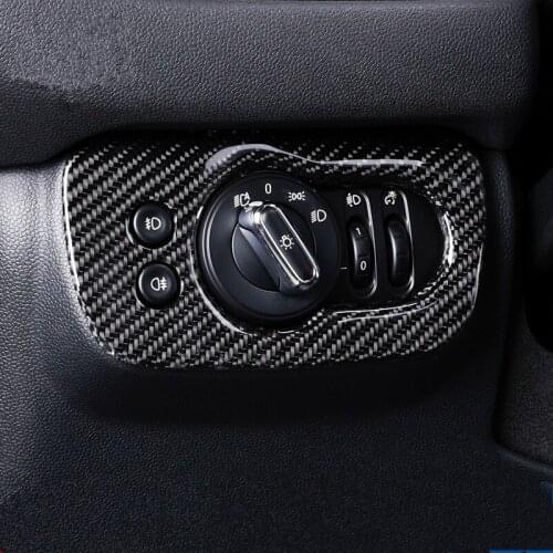 Black Carbon Fiber Car Headlight Switch Panel Cover Frame Sticker Trim Case For Mini Cooper Clubman F54 2015 2016 2017 2018