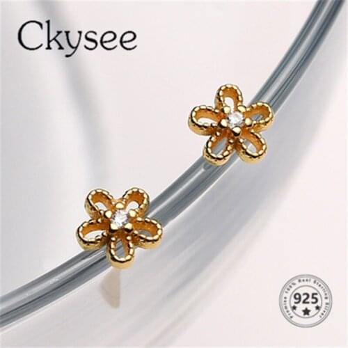 Ckysee 2021 Prevent Allergy 925 Sterling Silver 18k gold Cute Flower Simple Earring For Women Paved Zircon Fashion Jewelry