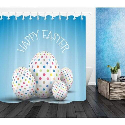 Bathroom Decor Easter Waterproof Fabric Shower Curtain Set Liner Colorful Eggs