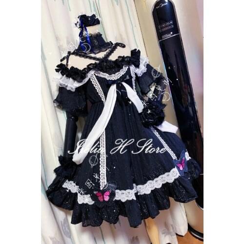 Irelia H Store Vtuber Uruha Rushia Cosplay Costume Idol Lolita Black Dress Custom made/size