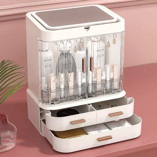 Large-capacity Cosmetic Storage Box LED Light Mirror Drawer Type Desktop Skin Care Product Storage Dust-proof Makeup Box