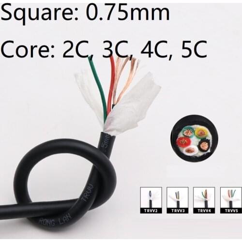 Square 0.75mm TRVV Cable Flexible PVC Shielded Copper Conductor Pins 2 3 4 5 Cores Towline Bend Resistant Drag Chain Power Wire