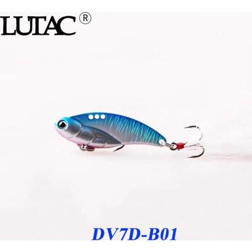 LUTAC 55mm 7g Metal vib lure 3D bait eyes ABS hard spinner Fishing Tackle Treble Hook