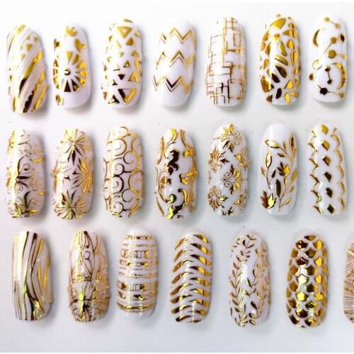 26pcs Metal Nail Foil Self-adhesive Sticker Glitter Gold Color Geometry Flower Designs 3D Nail Sticker for Nail Art Decoration