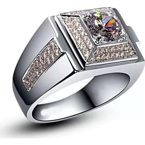 Fashion Geometry White Zircon Crystal Engagement Ring for Men Business Style Wedding Rings Jewelry Hand Accessories Size 6-13