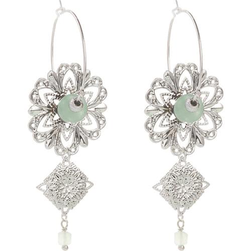 Sterling silver needle vintage hollow flower shape inlaid semi-precious stone pendant diorearrings white gold plated earring