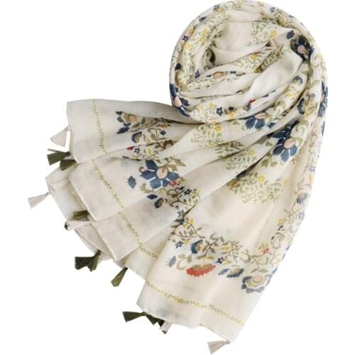 Fashion Womens Tassel Scarf Long Wraps Flower Print Voile Shawl Beach Towel