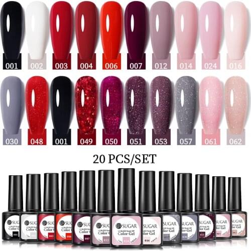UR SUGAR 10/20Pcs 7.5ml Gel Nail Polish Kit Semi Permanent Varnish Kit Base Top Coat Nail Art Set For Gel Varnishes Nail Set