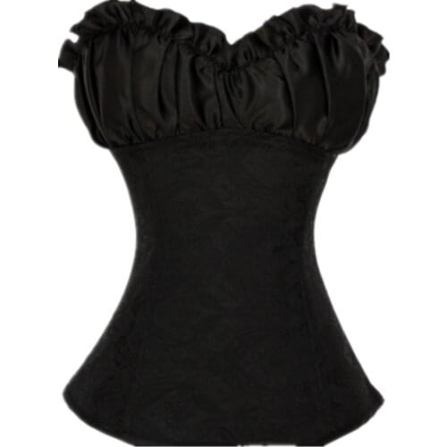 Fancy Sexy Corsets and Bustiers Black Gray Retro Satin Lingerie Lace Up Corset top Plus Size Overbust Corsets