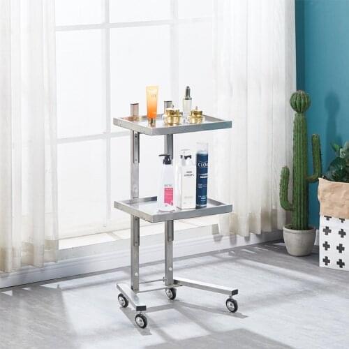 New Hairdressing Stainless Steel Cart Beauty Salon Stroller Japan Hair Salon Tool Cart Folding Two Table Trolley