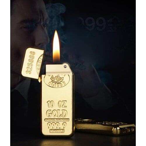 New Fashion High-End Atmosphere Light And Easy To Carry Creative Gold Bricks Grinding Wheel Gas Lighter Gadgets For Men