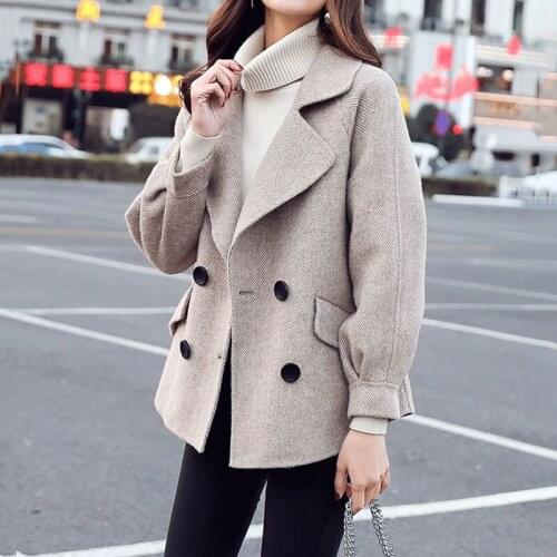 New Autumn Winter Short Woolen coat Women Loose Plus size Woolen coats Quality Womens Casual Blazer Womens clothing Trench coats