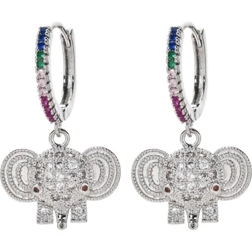 New fashion temperament colorful elephant Zircon Earrings for women / Girls sweet romantic wedding party Jewelry Earrings